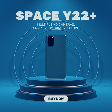 Ontwerpsjabloon van Instagram AD van Aankondiging over de verkoop van moderne smartphones op blauw