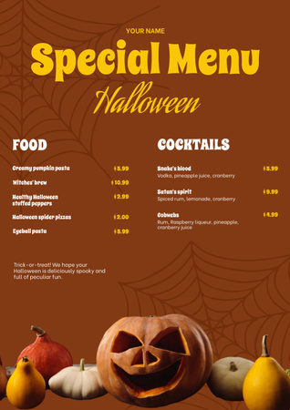 Food Specials on Halloween Announcement Menu Design Template