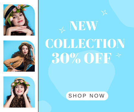 Fashion Sale Ad with Attractive Woman in Flower Hat Facebook Modelo de Design
