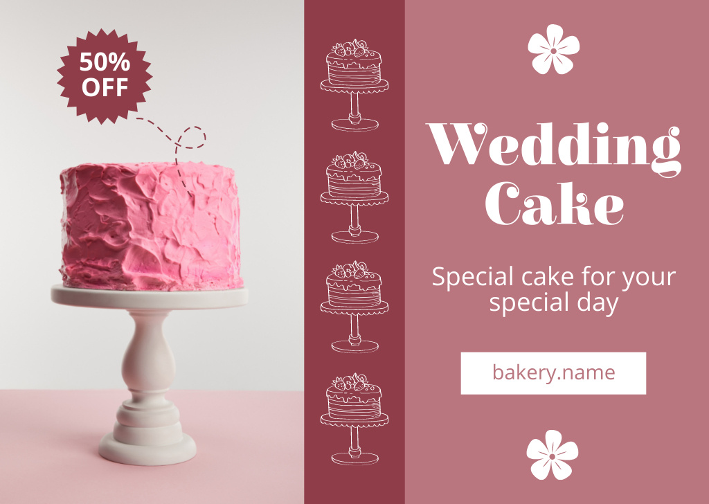 Ontwerpsjabloon van Card van Sweet Pink Wedding Cake on Cake Stand