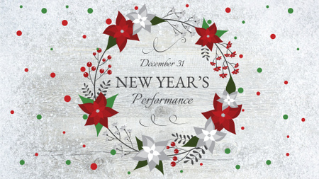 New Year's Performance Announcement with Festive Wreath FB event cover Design Template