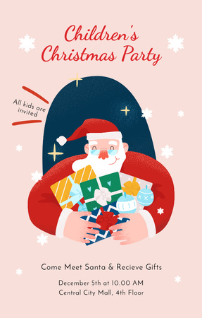 Designvorlage Ankündigung für Weihnachtsveranstaltung für Kinder mit großzügigem Weihnachtsmann für Invitation 4.6x7.2in