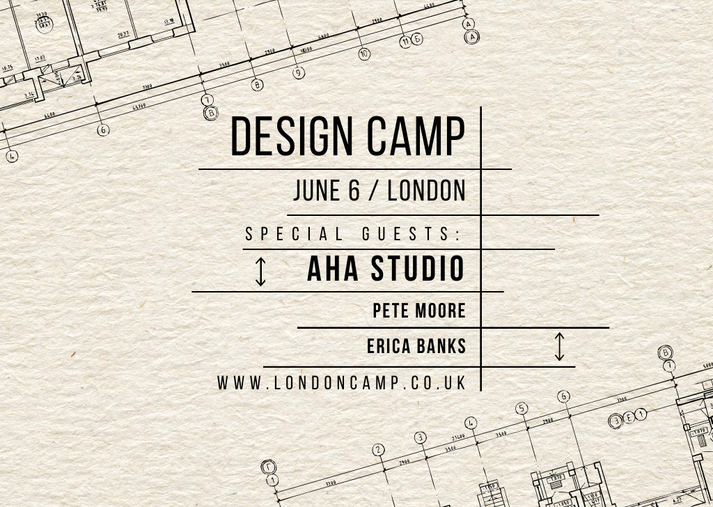 Design camp announcement on blueprint Postcard Modelo de Design