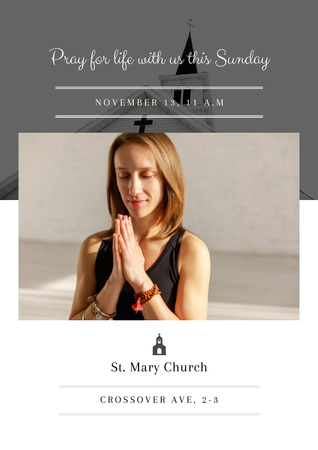 St. Mary Church with Woman praying Poster A3 Design Template