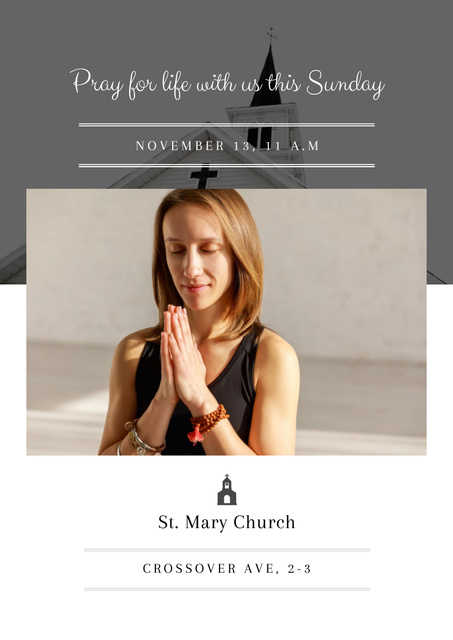 St. Mary Church with Woman praying Poster A3 Šablona návrhu