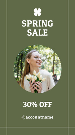 Modèle de visuel Woman with Tulips for Spring Sale of Female Clothing - Instagram Story