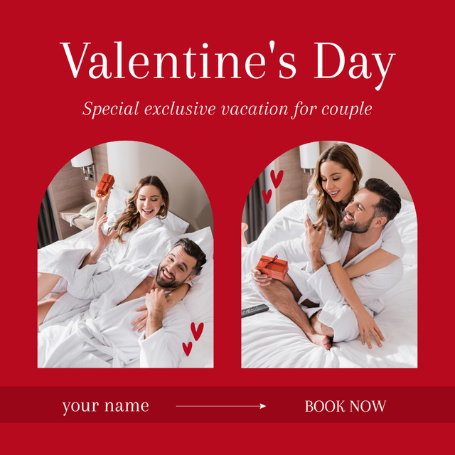 Collage with Special Vacation Application for Couples on Valentine's Day Instagram AD Tasarım Şablonu