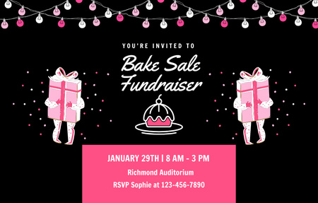 Bake Sale Fundraiser With Cupcake And Gifts Invitation 4.6x7.2in Horizontal Design Template