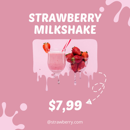 Delicious Strawberry Milkshake Ad Instagram Tasarım Şablonu