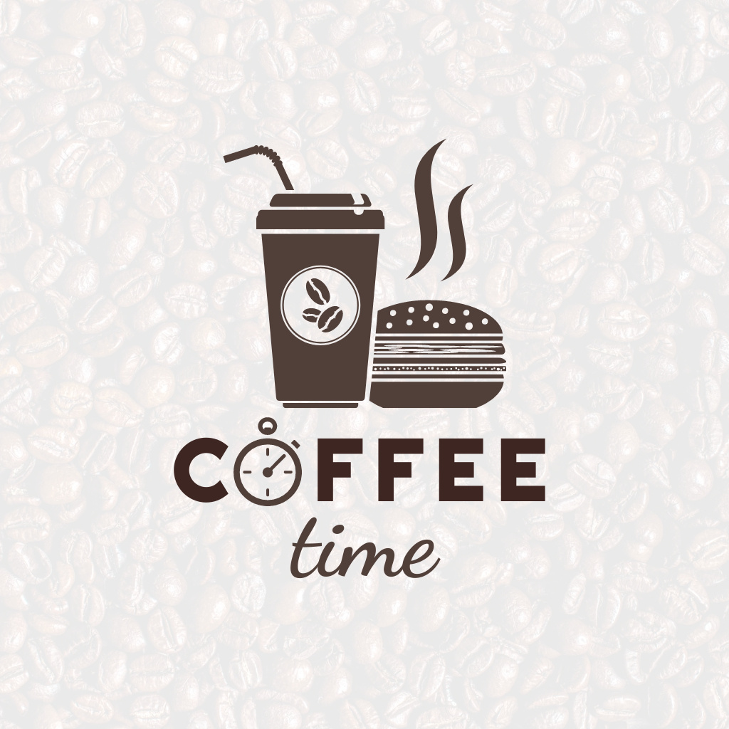 Coffee Shop Ad with Cup and Burger Logo Design Template