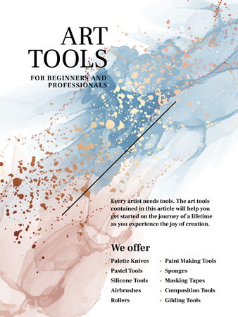 High Quality Art Tools Offer with Watercolor Stains Poster US Design Template