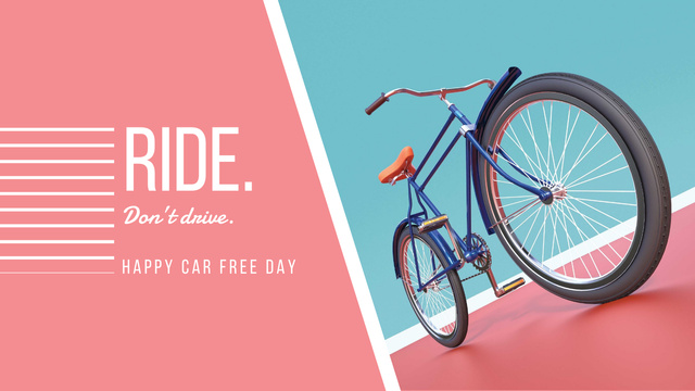 Car free day with Bicycle Title 1680x945px Modelo de Design