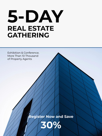 Real Estate Conference Announcement with Modern Skyscrapers Poster 36x48in Design Template