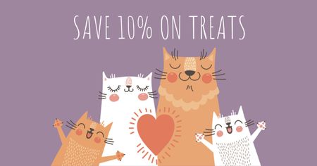 Pet treats Offer with Cute Cat Family Facebook AD Design Template
