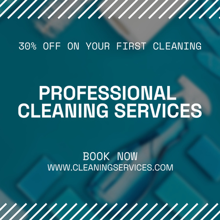 Discount For First Cleaning Services With Blue Detergents Instagram AD Design Template