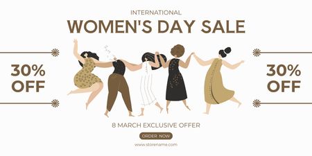 Women's Day Sale Announcement with Dancing Women Twitter Design Template