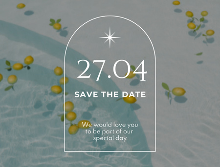 Plantilla de diseño de Wedding Announcement With Lemons In Blue Water Postcard 4.2x5.5in 