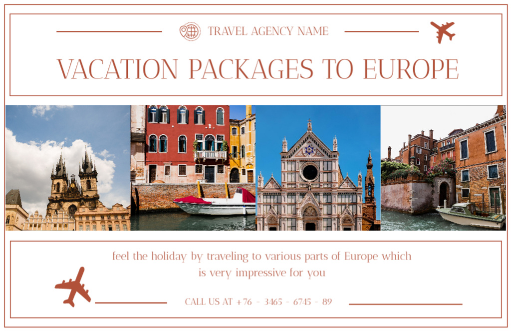 Ontwerpsjabloon van Thank You Card 5.5x8.5in van Travel Packages to Europe