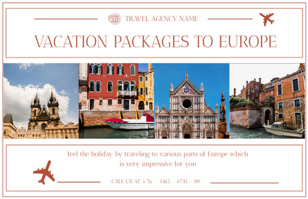 Cestovní balíčky do Evropy Thank You Card 5.5x8.5in Šablona návrhu