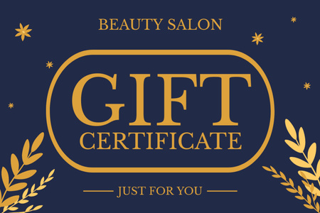 Beauty Salon Special Offer with Illustration of Leaves Gift Certificate Design Template