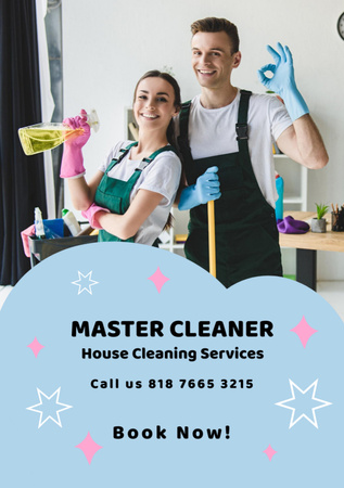 Cleaning Service Ad with Smiling Team Flyer A5 Design Template