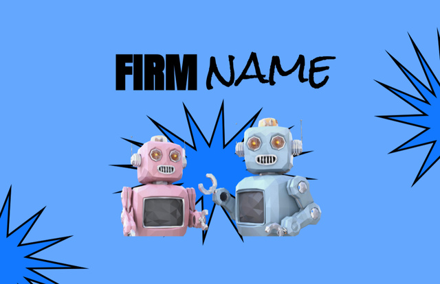 Advertising Firm with Cartoon Robots Business Card 85x55mm Design Template