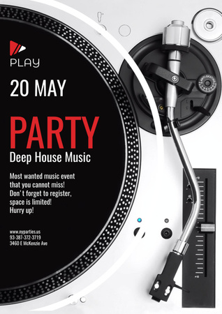 Party Invitation with Vinyl Record Playing Flyer A4 Design Template