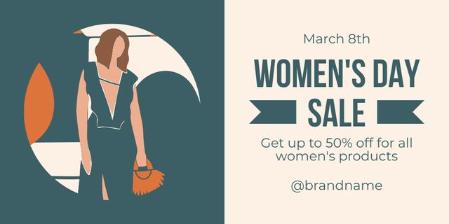 Women's Day Sale Announcement with Illustration of Stylish Woman Twitter Design Template