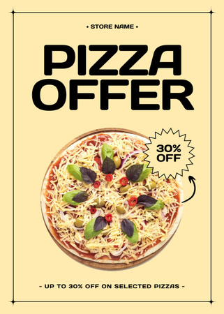 Designvorlage Offer Discount on Round Pizza with Cheese and Basil für Flayer