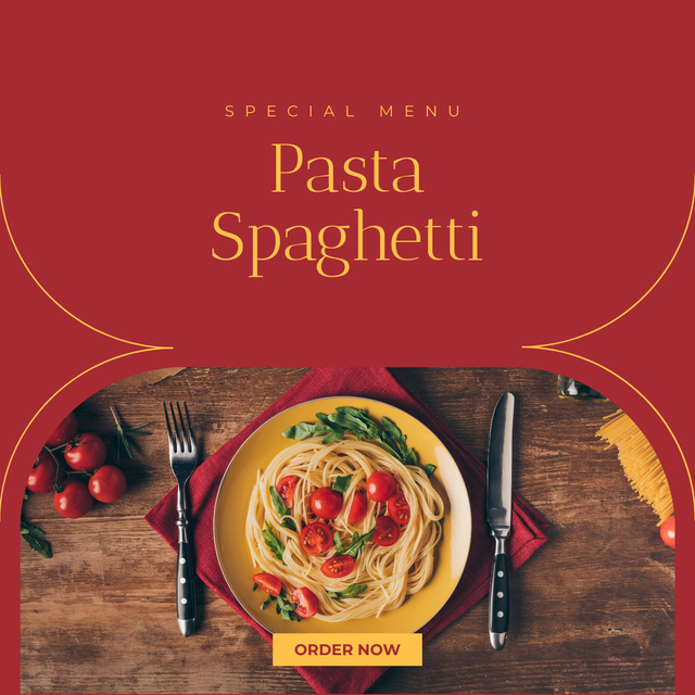Designvorlage Restaurant Menu Offer with Delicious Pasta für Instagram