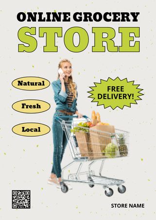 Local Grocery With Online Shopping And Free Delivery Flayer Design Template