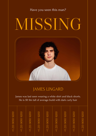 Announcement of Missing Young Guy Poster A3 Design Template