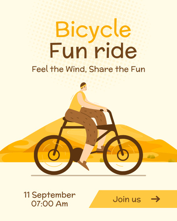Bicycle Fun Ride Announcement on Yellow Instagram Post Vertical Design Template