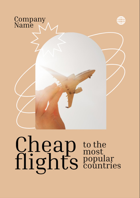Cheap Flights Ad with Airplane in Frame Flyer A7 Tasarım Şablonu