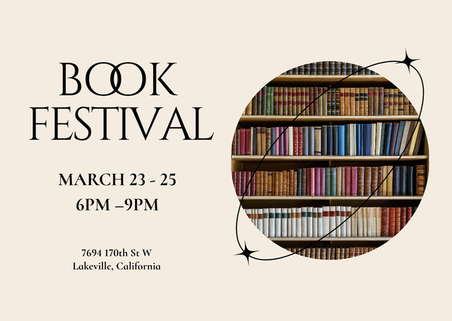 Book Festival Announcement with Books in Bright Bounds Flyer A6 Horizontal Design Template