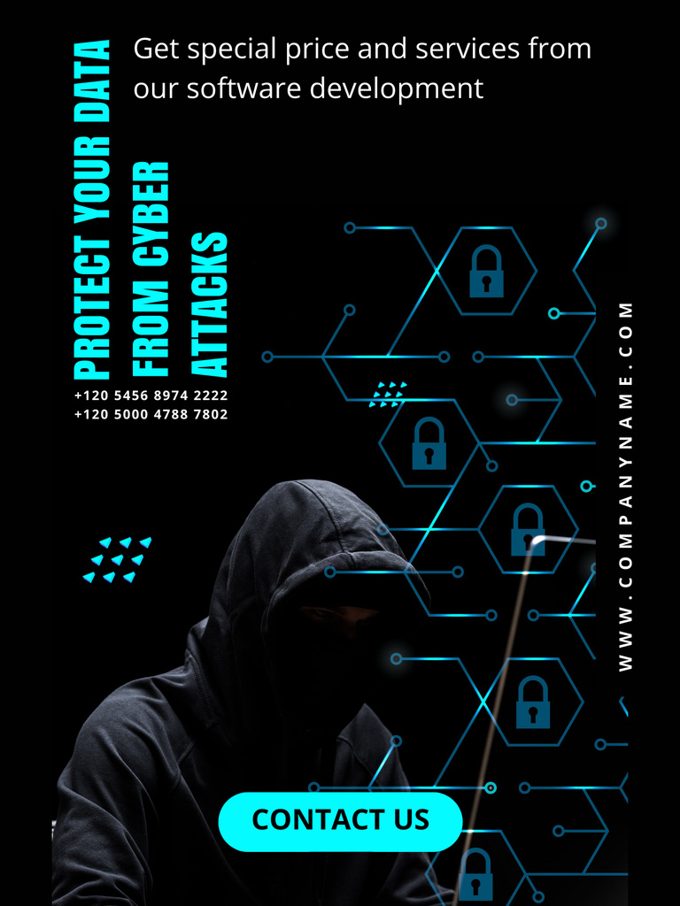 Cyber Security Ad with Hacker Poster US Tasarım Şablonu