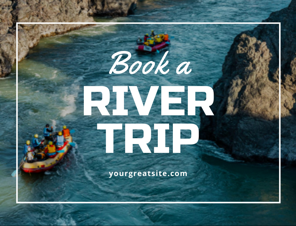 Platilla de diseño Exciting Rafting And River Trip With Booking And Scenic View Postcard 4.2x5.5in