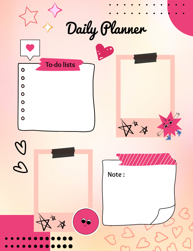 Daily Notes with Cute Pink Doodles Notepad 8.5x11in Design Template