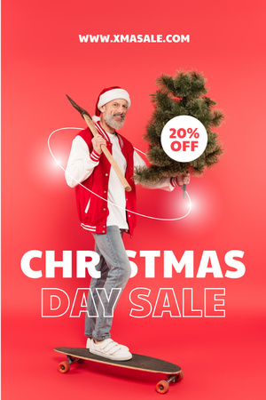 Christmas Day Sale Announcement With Stylish Man And Skateboard Pinterest Design Template
