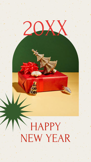 New Year Wishes with Presents and Tiny Tree Instagram Story Modelo de Design