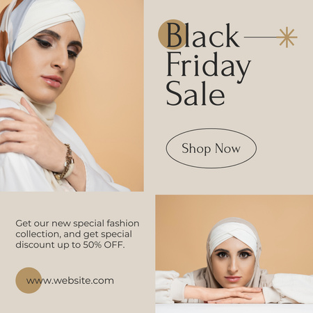 Black Friday Special Discount Offer with Beautiful Muslim Woman Instagram Design Template