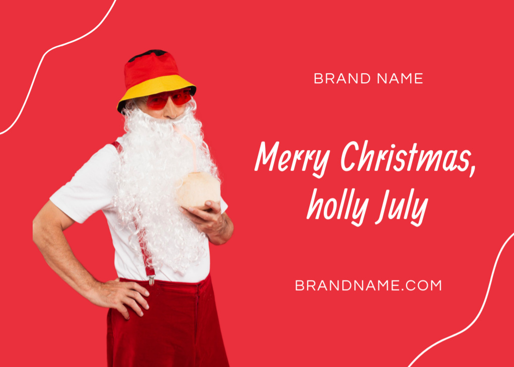 Santa with Coconut Cocktail For Christmas In July Postcard 5x7in Design Template