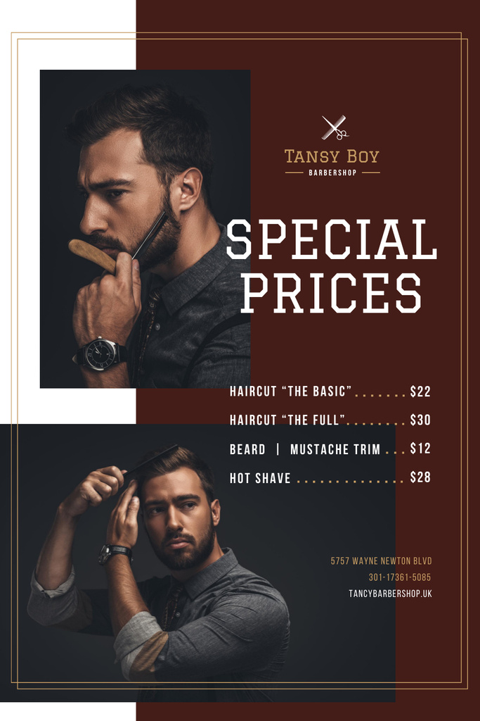 Template di design Barbershop Ad with Stylish Bearded Man Pinterest