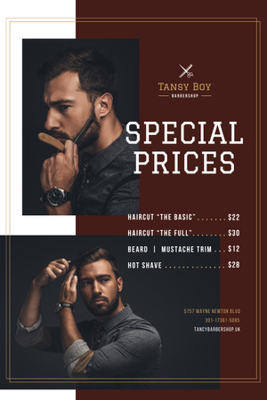 Barbershop Ad with Stylish Bearded Man Pinterest Design Template