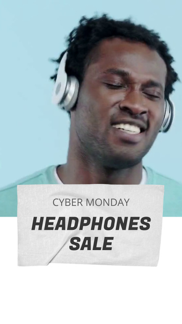 Cyber Monday Sale with People listening Music in Headphones TikTok Video Modelo de Design