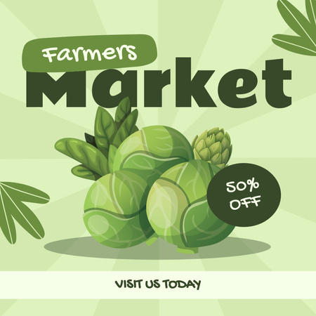 Discount on Fresh Cabbage at Farmers Market Instagram AD Design Template