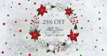 New Year Decor Offer in Festive Wreath Facebook AD – шаблон для дизайну