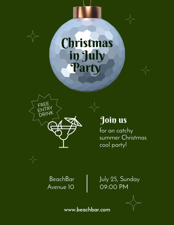 Announcement of Christmas Celebration in July in Bar In Green Flyer 8.5x11in Design Template