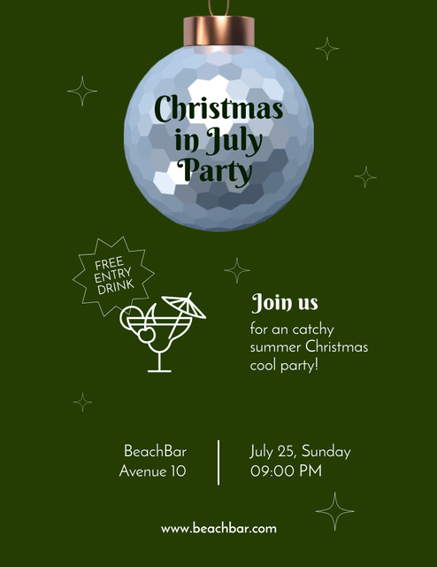 Announcement of Christmas Celebration in July in Bar In Green Flyer 8.5x11in – шаблон для дизайну