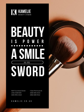 Beauty Quote with Brush and Face Powder Poster US tervezősablon